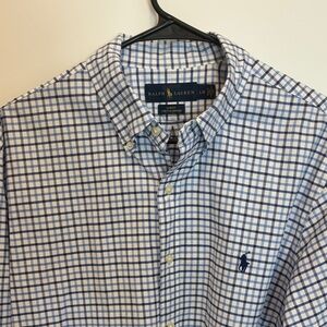 Ralph Lauren Men's White and Blue Plaid Shirt